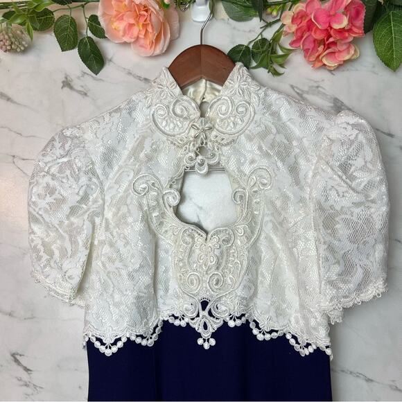 Scott McClintock Vintage Lace Beaded Dress Royal Blue White 4 Small - Picture 10 of 16